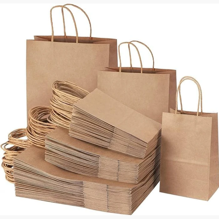Kraft bags with rope handles, several sizes