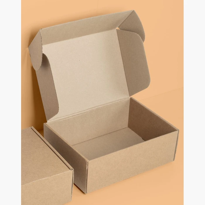 A small kraft box, shown closed and open