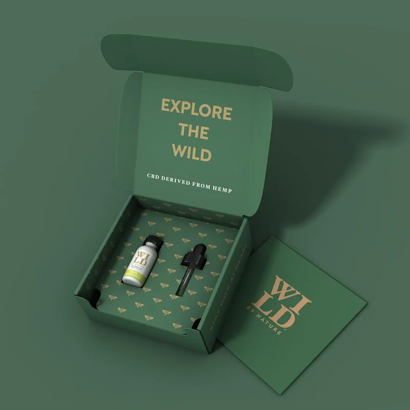 A printed mailer box in green