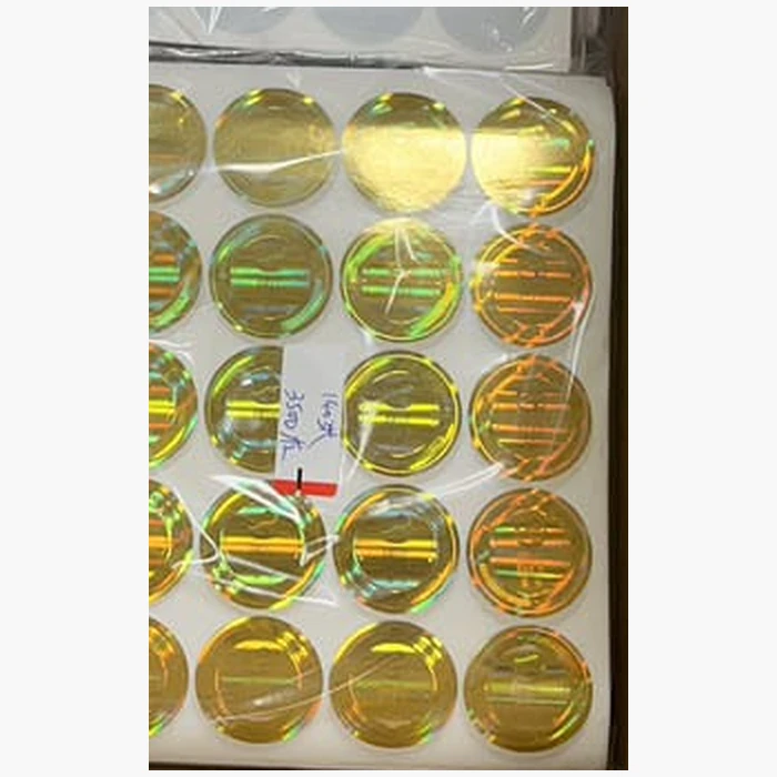 Gold holographic security labels in their carton