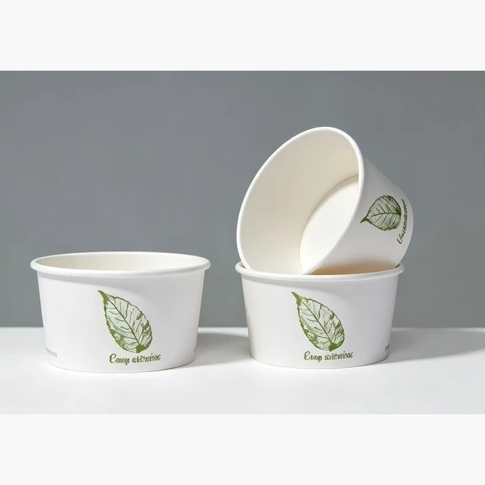 Paper ice-cream cups printed with a leaf motif