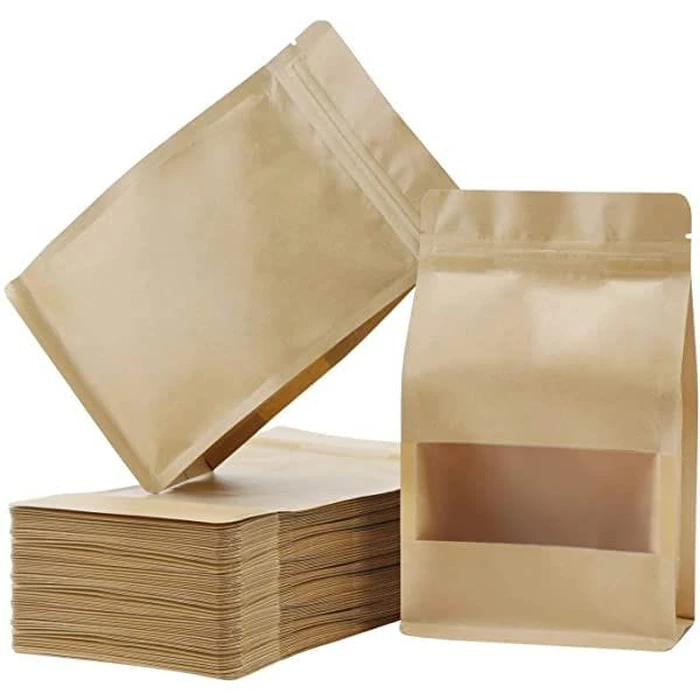 Stand-up kraft pouches with a clear window