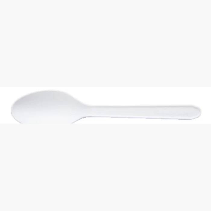 A single white disposable spoon